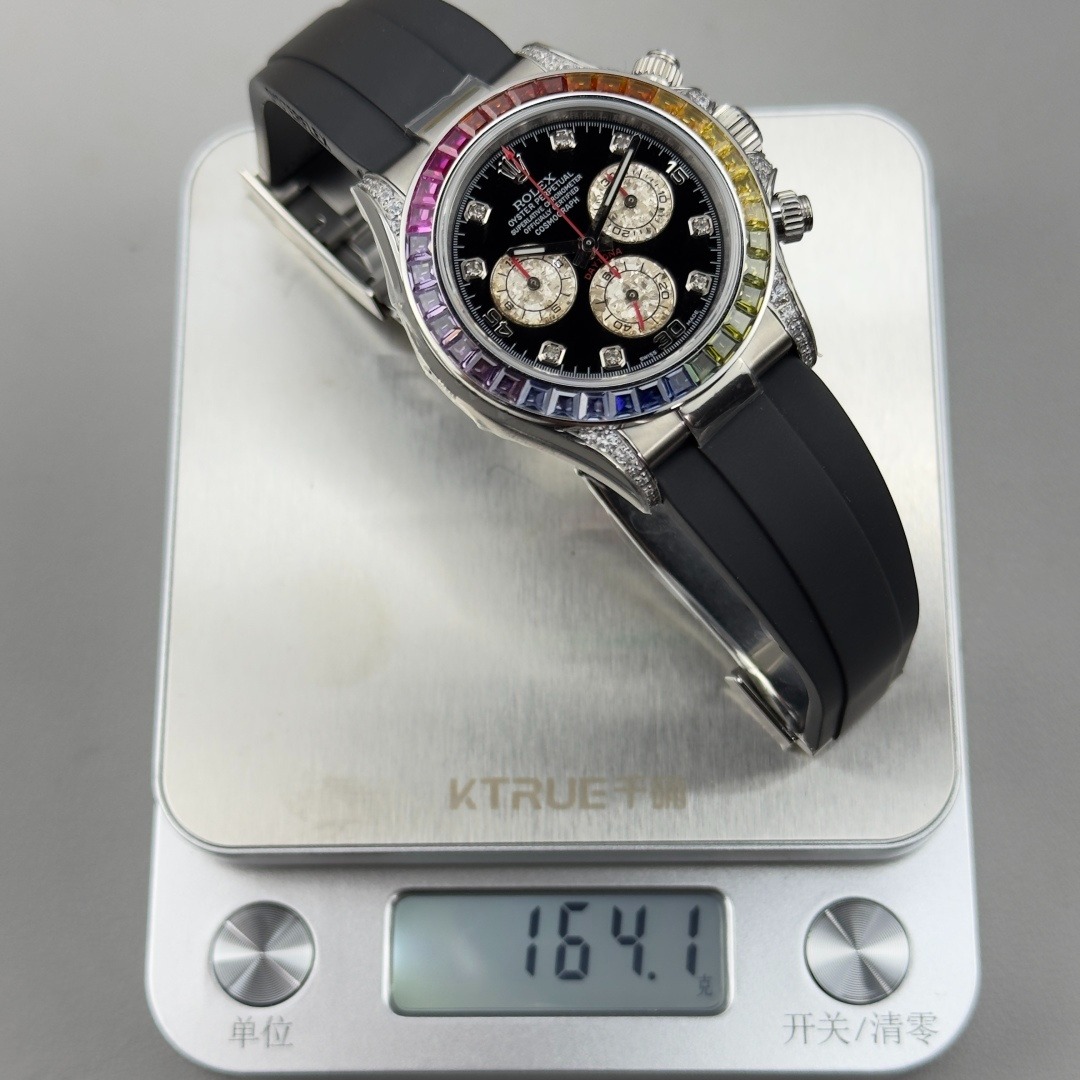 Daytona Rainbow · Acero · esfera negra con diamantes 2