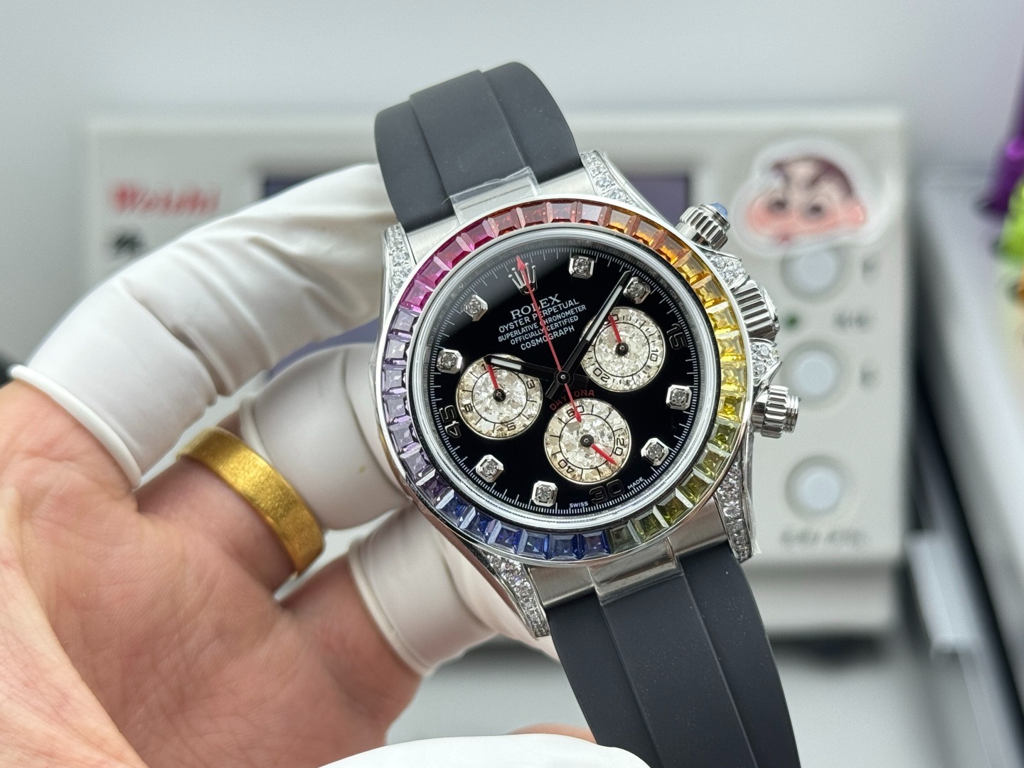 Daytona Rainbow · Acero · esfera negra con diamantes 4