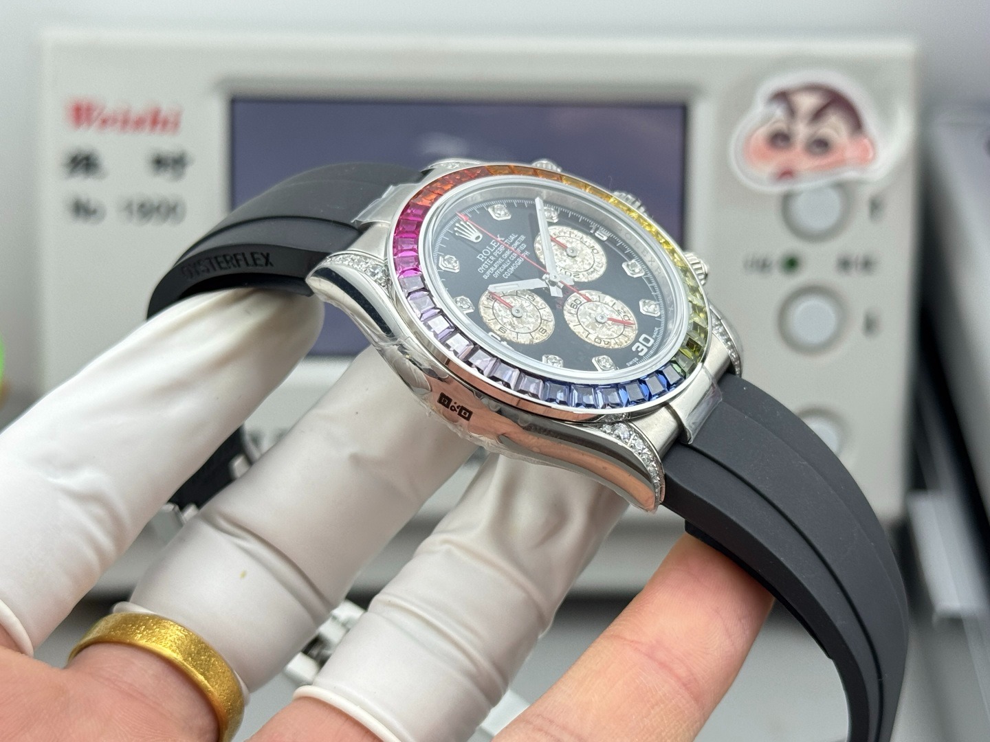 Daytona Rainbow · Acero · esfera negra con diamantes 5