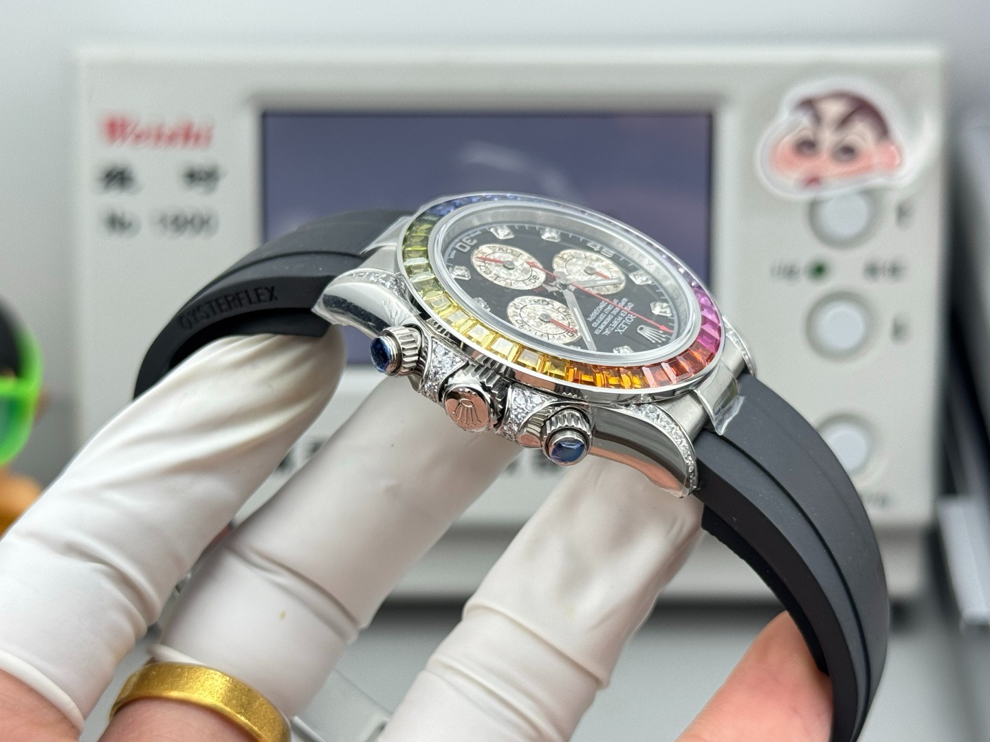 Daytona Rainbow · Acero · esfera negra con diamantes 8